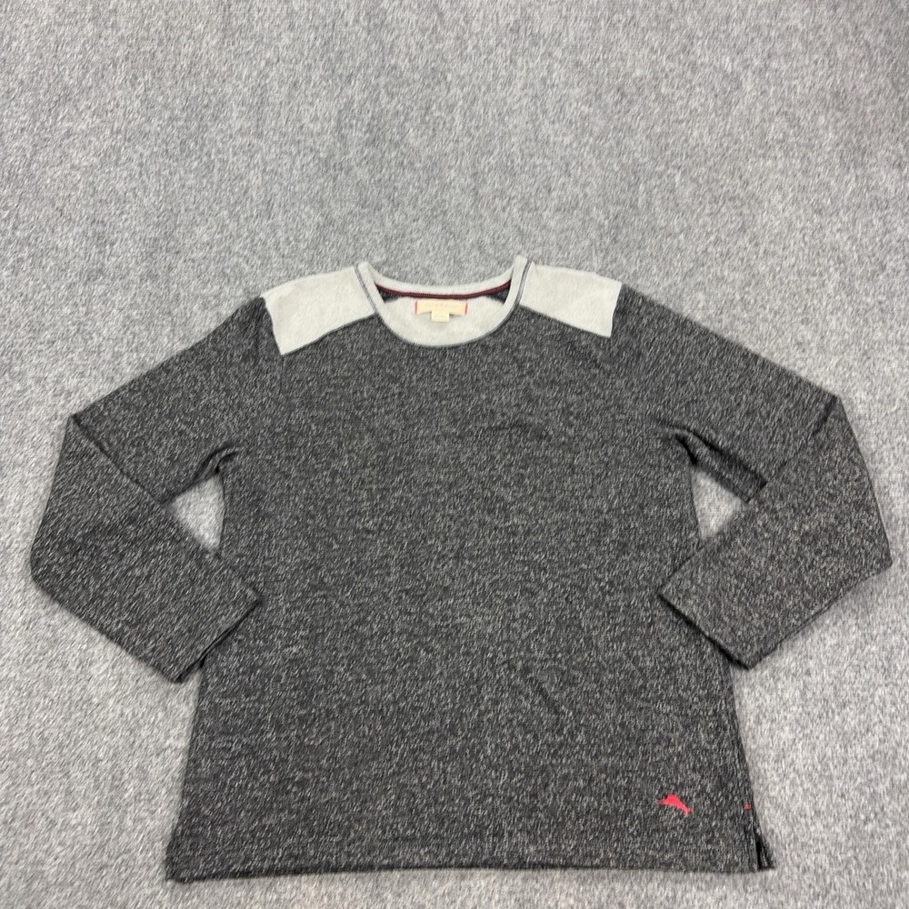Tommy Bahama Sweater Mens XL Gray Crewneck Cotton Polyester Knit Pullover Logo